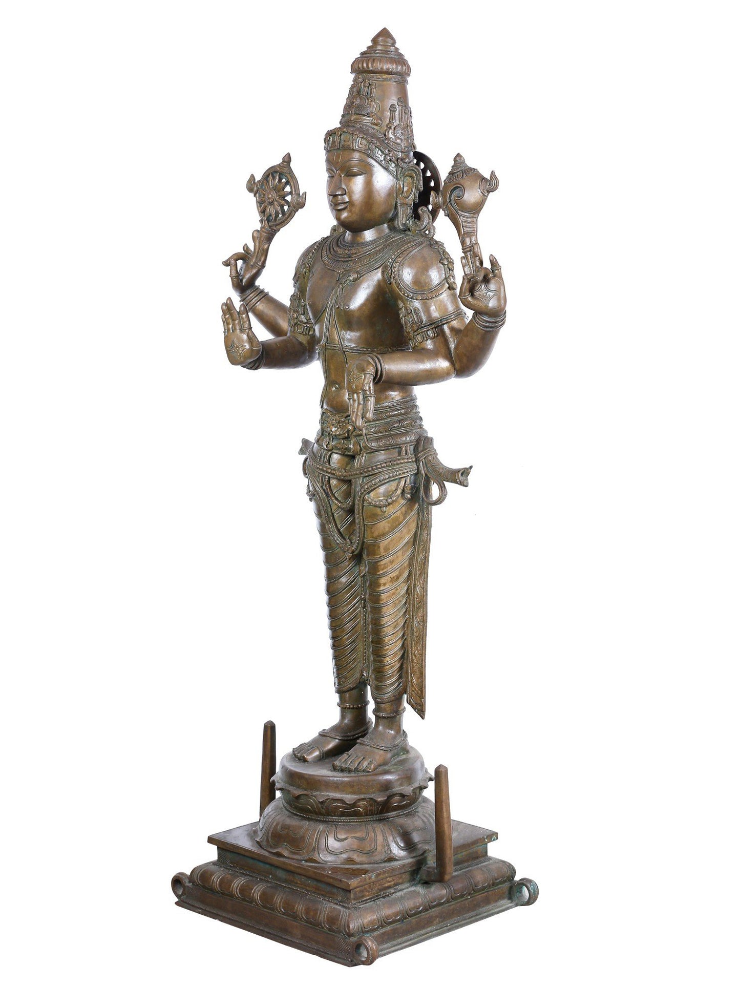 45'' Large Standing Chaturbhuja Lord Vishnu Idol | Panchaloha Bronze Statue From Swamimalai