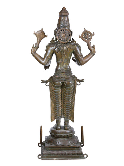 45'' Large Standing Chaturbhuja Lord Vishnu Idol | Panchaloha Bronze Statue From Swamimalai