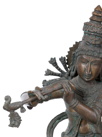 36" Large Lord Krishna Playing Flute | Panchaloha Bronze Statue From Swamimalai | Statue For Temple