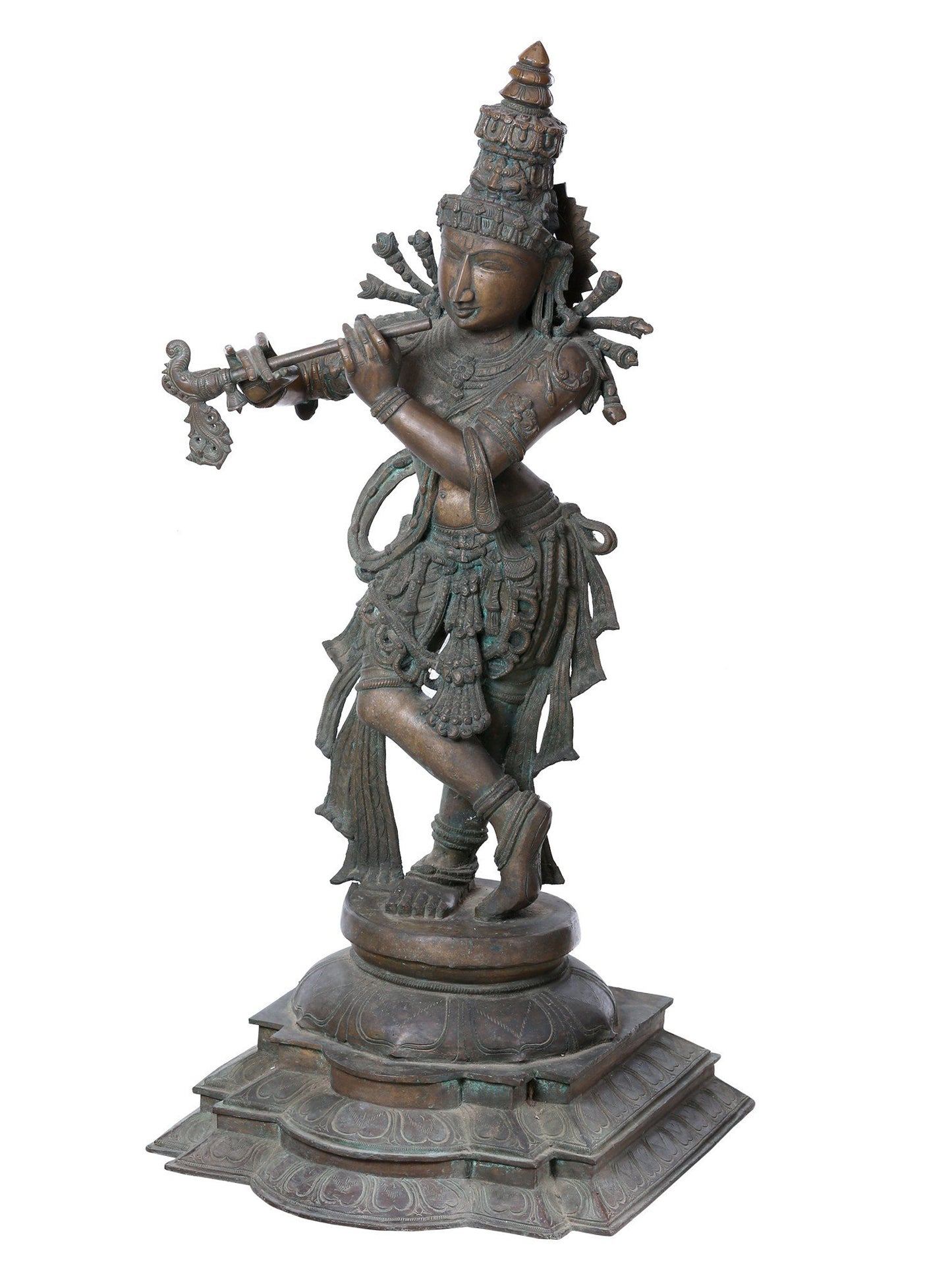 36" Large Lord Krishna Playing Flute | Panchaloha Bronze Statue From Swamimalai | Statue For Temple