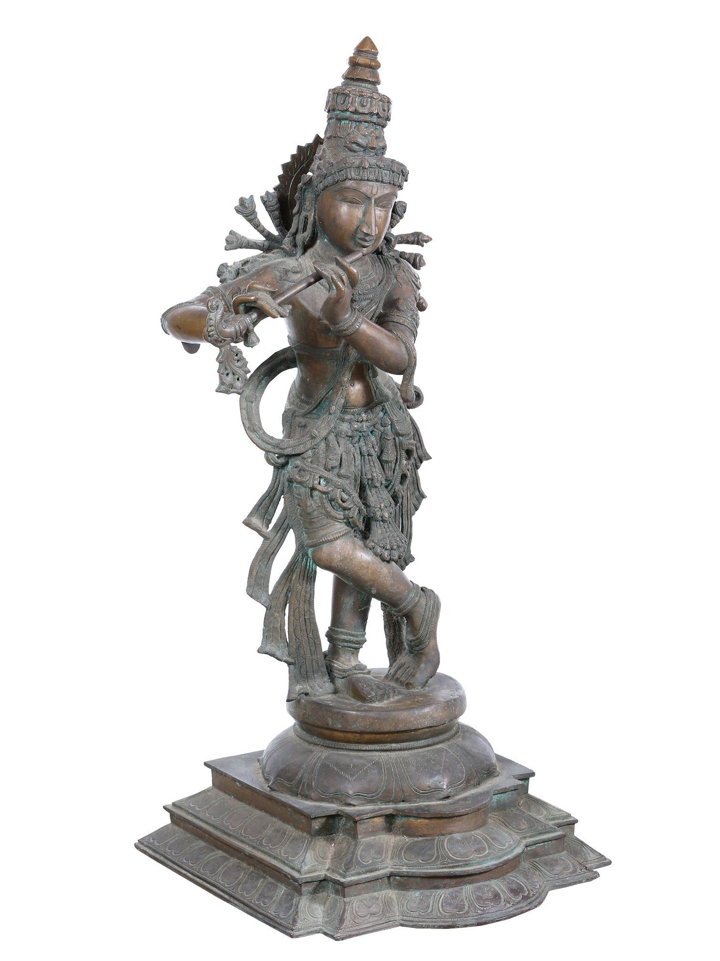 36" Large Lord Krishna Playing Flute | Panchaloha Bronze Statue From Swamimalai | Statue For Temple