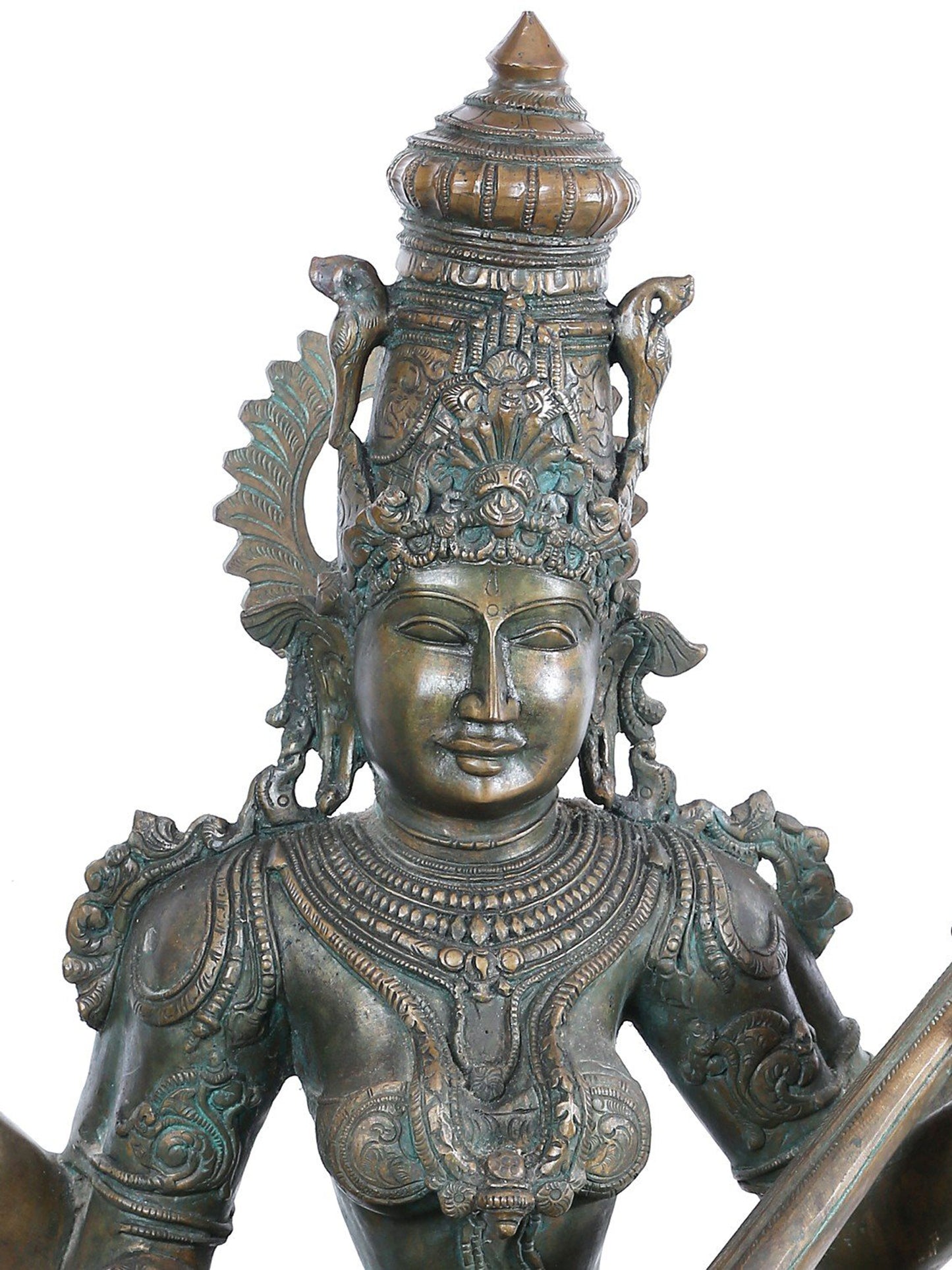 28'' Sitting Goddess Saraswati With Sitaar | Panchaloha Bronze Statue From Swamimalai