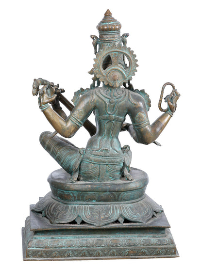 28'' Sitting Goddess Saraswati With Sitaar | Panchaloha Bronze Statue From Swamimalai