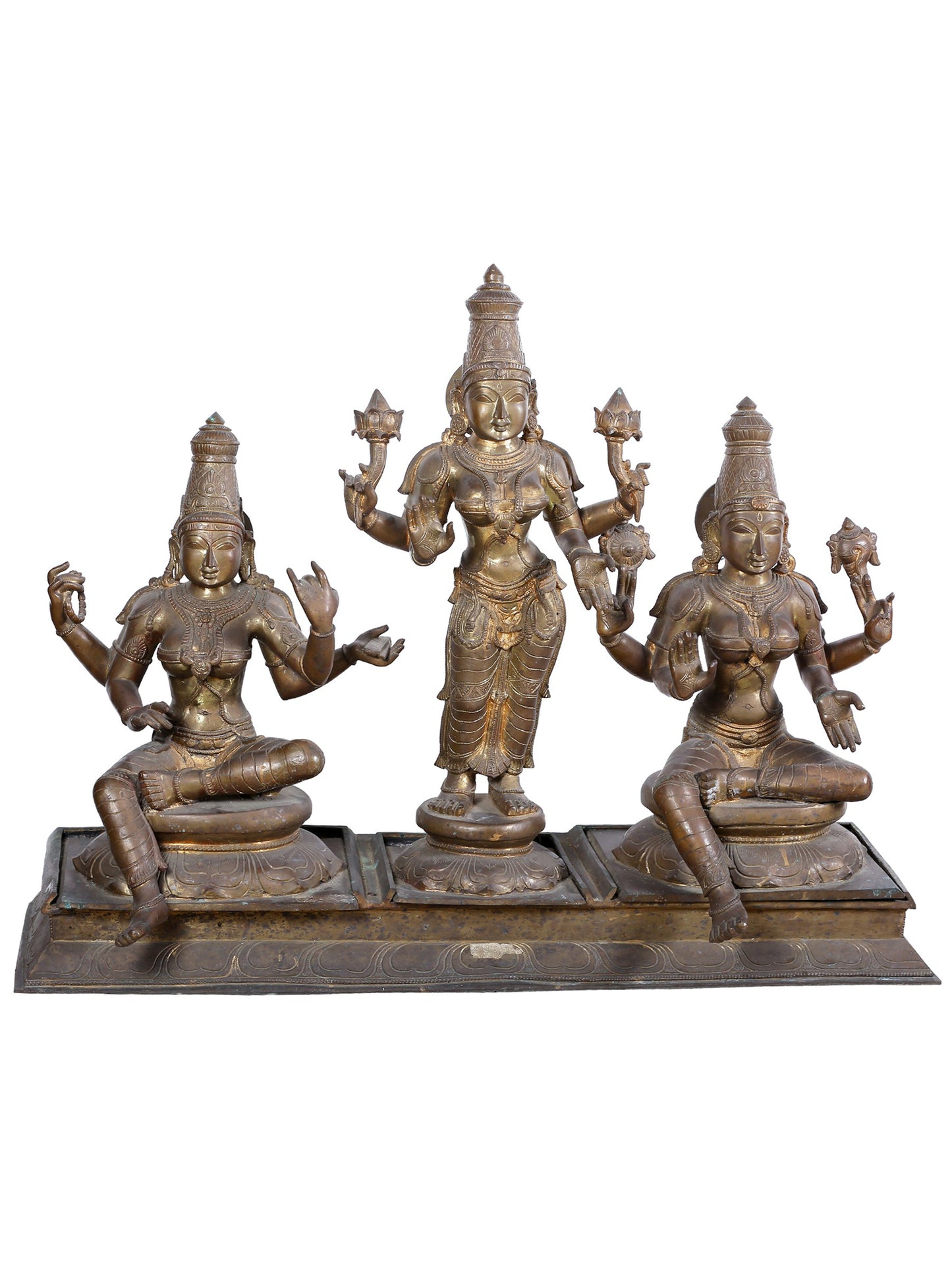 29'' Trio Of Goddess Lakshmi, Durga And Saraswati | Panchaloha Bronze Statue From Swamimalai