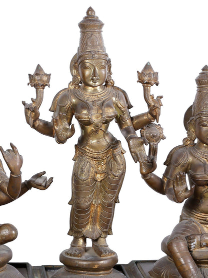 29'' Trio Of Goddess Lakshmi, Durga And Saraswati | Panchaloha Bronze Statue From Swamimalai