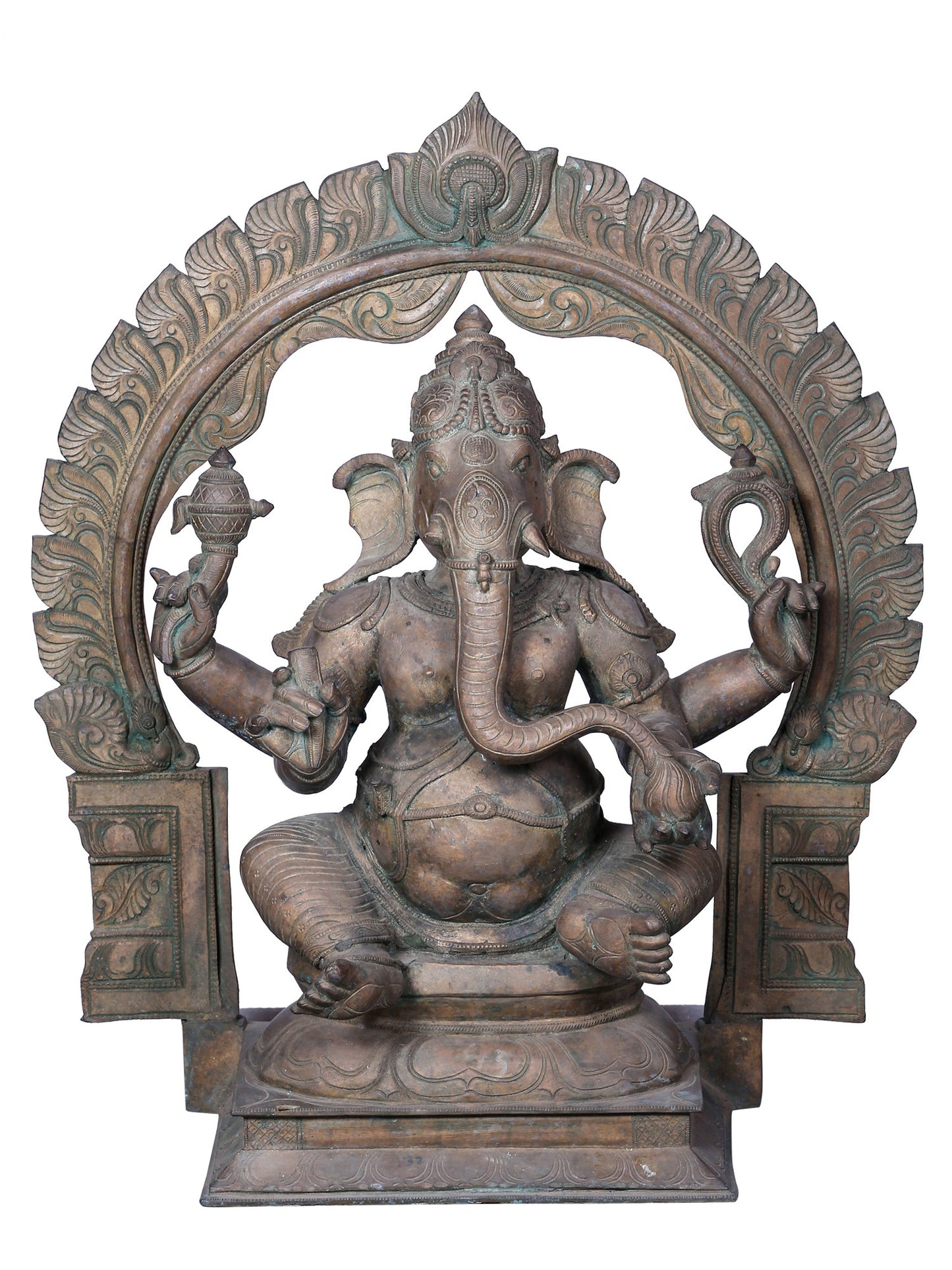 27'' Haridra Lord Ganapati Bronze Idol For Temple | Panchaloha Bronze Statue From Swamimalai