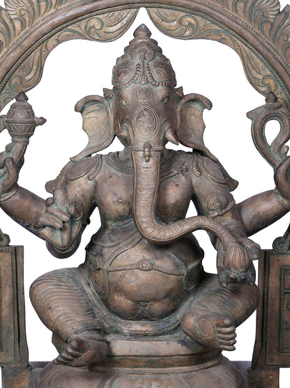 27'' Haridra Lord Ganapati Bronze Idol For Temple | Panchaloha Bronze Statue From Swamimalai