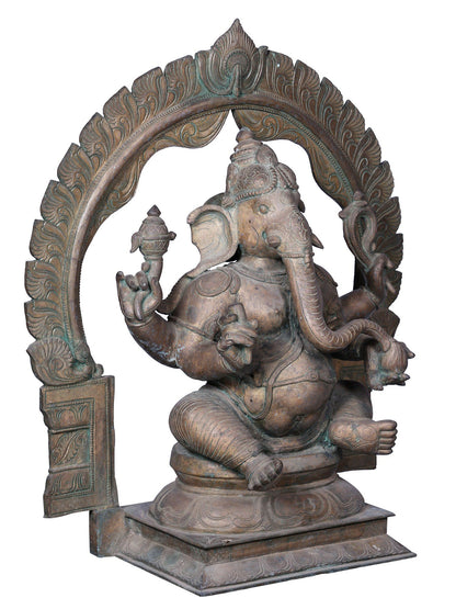 27'' Haridra Lord Ganapati Bronze Idol For Temple | Panchaloha Bronze Statue From Swamimalai