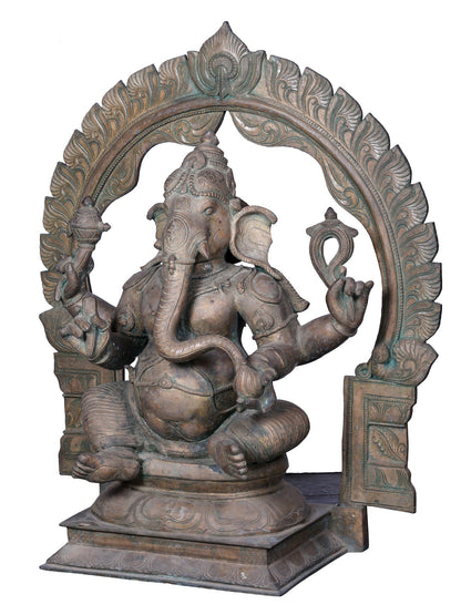 27'' Haridra Lord Ganapati Bronze Idol For Temple | Panchaloha Bronze Statue From Swamimalai