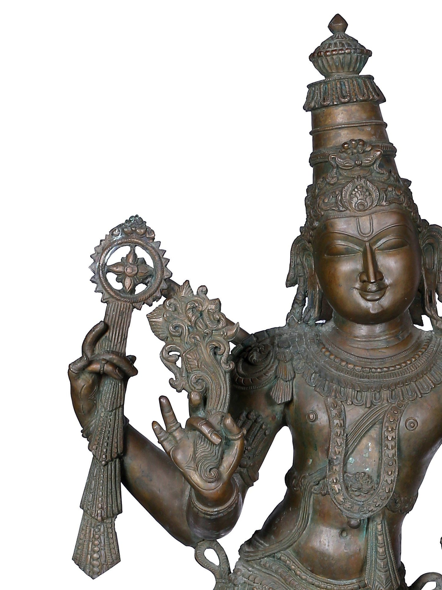 42" Large Standing Lord Perumal (Vishnu) With Garuda And Hanuman | Panchaloha Bronze Statue From Swamimalai