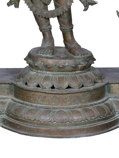 42" Large Standing Lord Perumal (Vishnu) With Garuda And Hanuman | Panchaloha Bronze Statue From Swamimalai