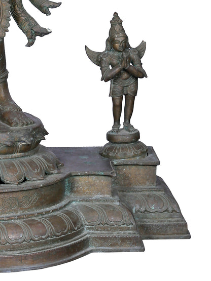 42" Large Standing Lord Perumal (Vishnu) With Garuda And Hanuman | Panchaloha Bronze Statue From Swamimalai