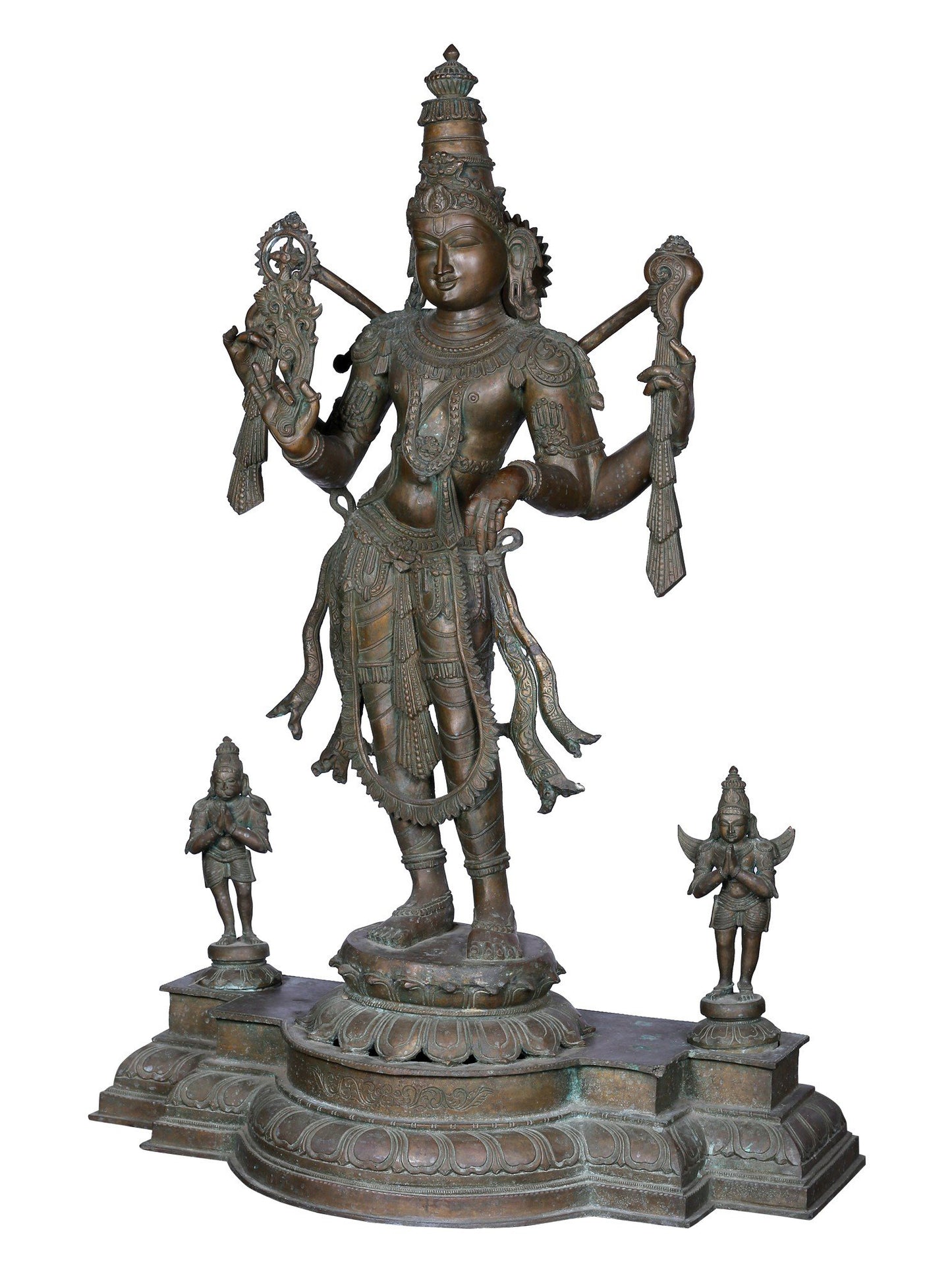 42" Large Standing Lord Perumal (Vishnu) With Garuda And Hanuman | Panchaloha Bronze Statue From Swamimalai