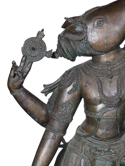 40" Large Varaha Avatara Of Lord Vishnu With Devi Lakshmi | Panchaloha Bronze Statue From Swamimalai