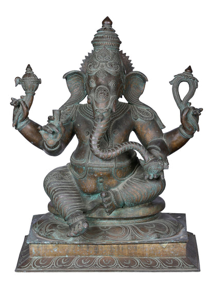 24" Sitting Lord Ganesha Sculpter | Panchaloha Bronze Statue From Swamimalai