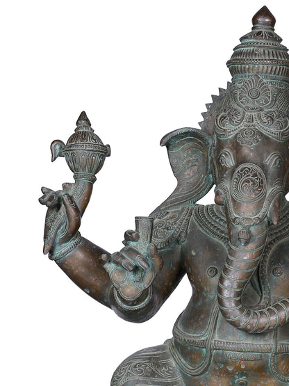 24" Sitting Lord Ganesha Sculpter | Panchaloha Bronze Statue From Swamimalai