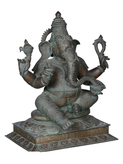 24" Sitting Lord Ganesha Sculpter | Panchaloha Bronze Statue From Swamimalai