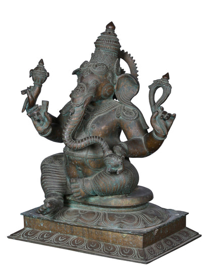 24" Sitting Lord Ganesha Sculpter | Panchaloha Bronze Statue From Swamimalai