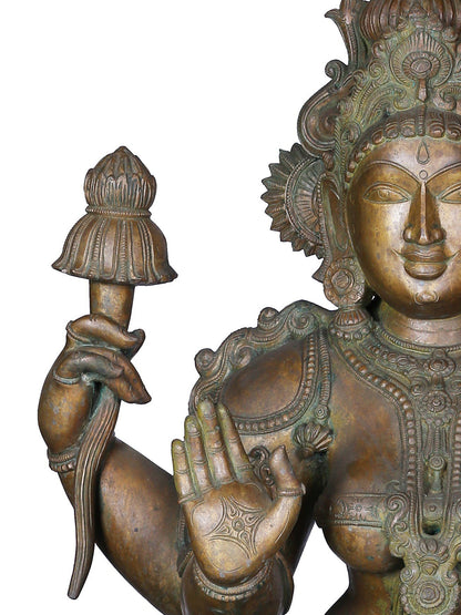 36'' Large Sitting Chaturbhuja Goddess Lakshmi | Panchaloha Bronze Statue From Swamimalai