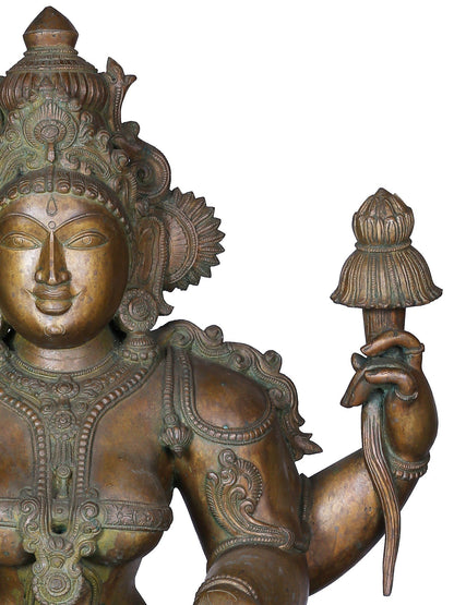 36'' Large Sitting Chaturbhuja Goddess Lakshmi | Panchaloha Bronze Statue From Swamimalai