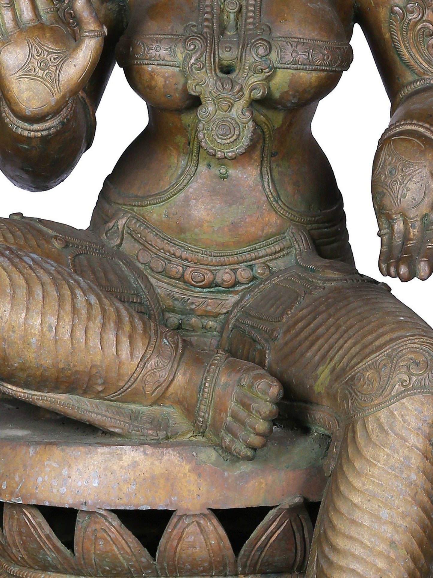 36'' Large Sitting Chaturbhuja Goddess Lakshmi | Panchaloha Bronze Statue From Swamimalai