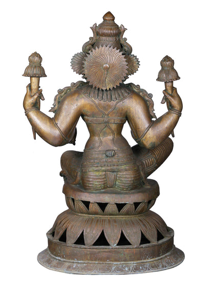 36'' Large Sitting Chaturbhuja Goddess Lakshmi | Panchaloha Bronze Statue From Swamimalai