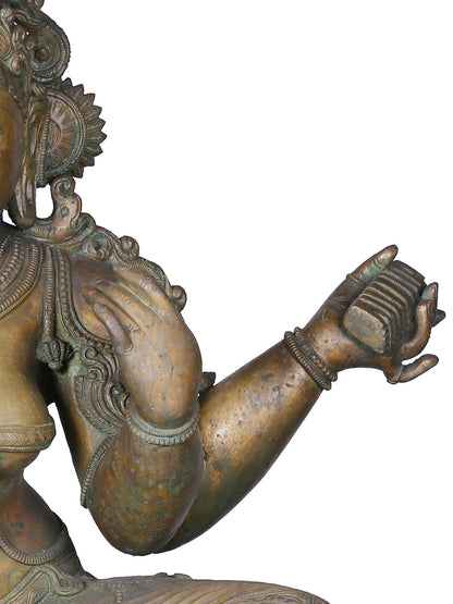 36" Large Goddess Saraswati Idol | Panchaloha Bronze Statue From Swamimalai | Bronze Statue For Temple