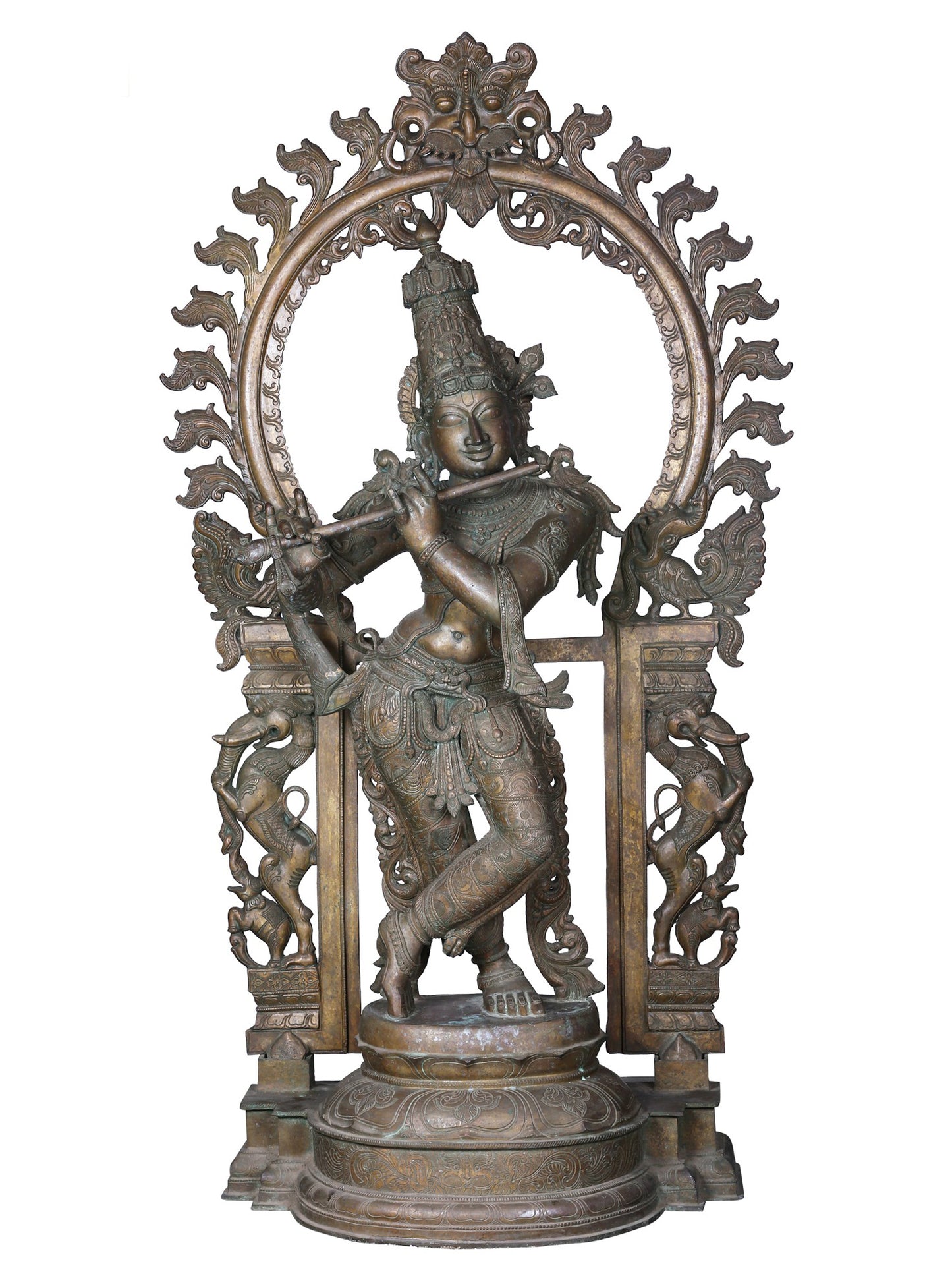 60'' Large Standing Lord Krishna | Panchaloha Bronze Statue Playing Flute For Temple