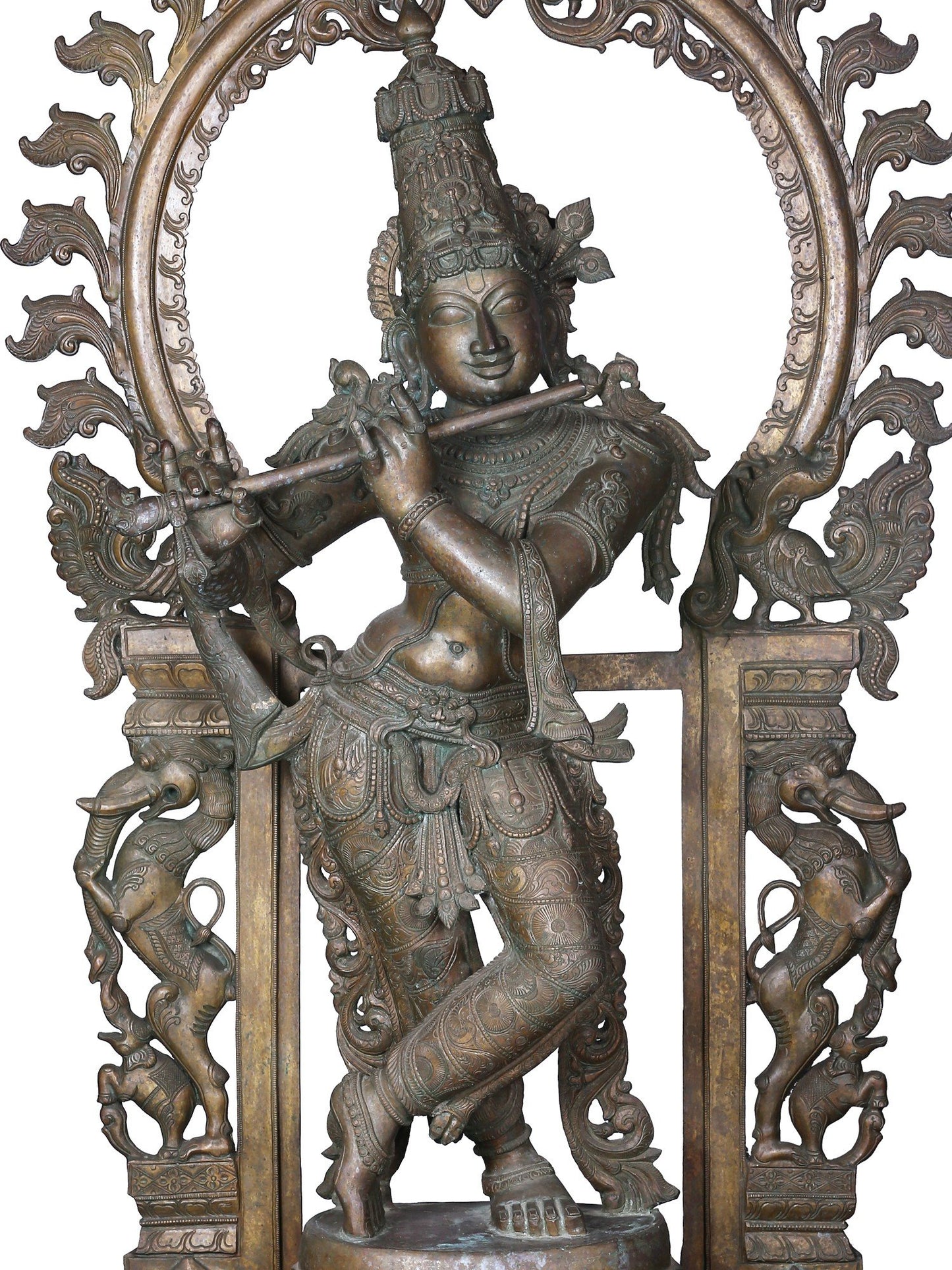 60'' Large Standing Lord Krishna | Panchaloha Bronze Statue Playing Flute For Temple