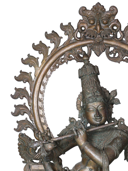 60'' Large Standing Lord Krishna | Panchaloha Bronze Statue Playing Flute For Temple