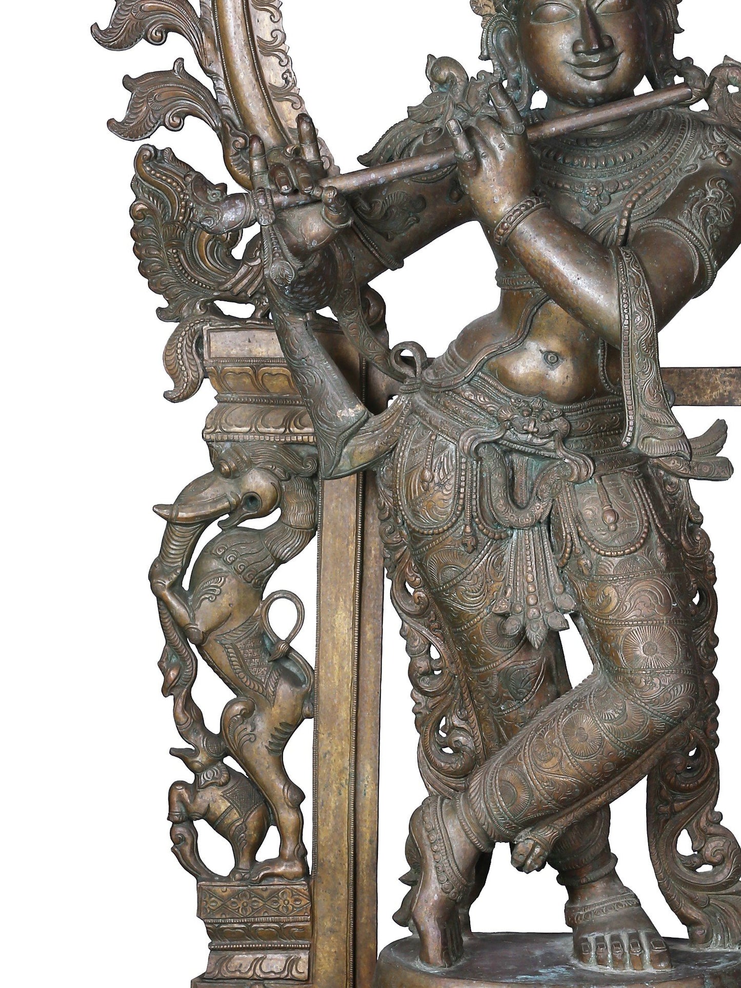 60'' Large Standing Lord Krishna | Panchaloha Bronze Statue Playing Flute For Temple