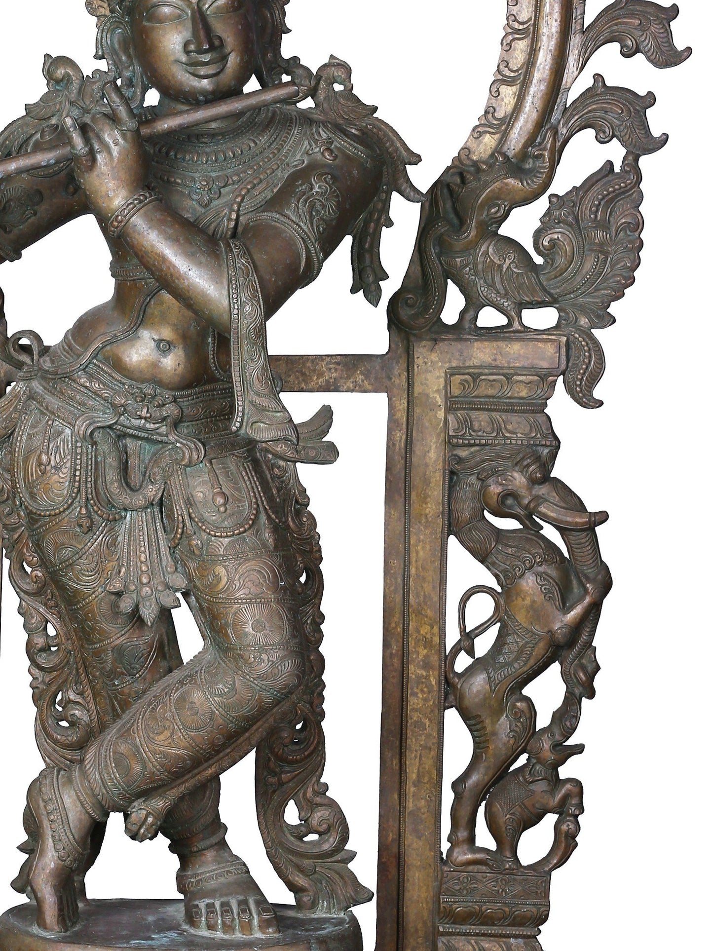 60'' Large Standing Lord Krishna | Panchaloha Bronze Statue Playing Flute For Temple