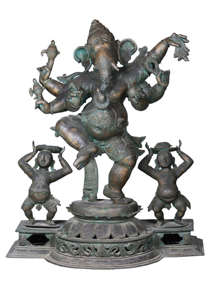 36'' Large Six Hands Dancing Ganesha | Decorative Bronze Idol | Bronze Statue For Temple