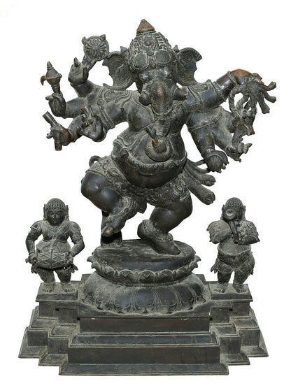 39'' Large Eight Hands Dancing Ganesha In Panchaloha Bronze Statue | Statue For Temple