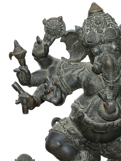 39'' Large Eight Hands Dancing Ganesha In Panchaloha Bronze Statue | Statue For Temple