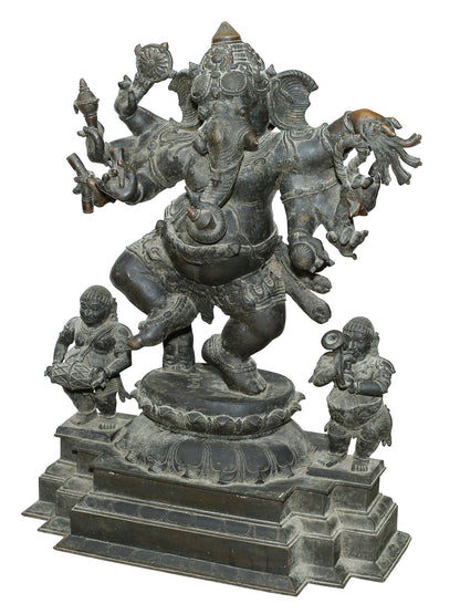 39'' Large Eight Hands Dancing Ganesha In Panchaloha Bronze Statue | Statue For Temple