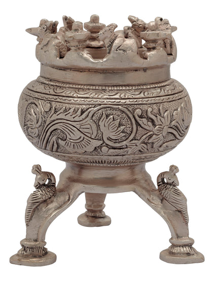 5" Incense Burner with Nandi, Shiva Linga and Peacock Legs in Brass