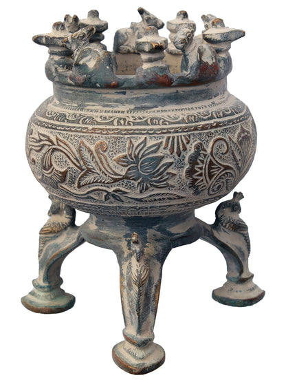 5" Incense Burner with Nandi, Shiva Linga and Peacock Legs in Brass