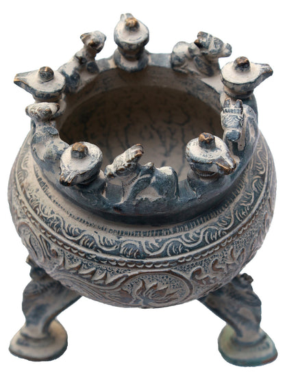 5" Incense Burner with Nandi, Shiva Linga and Peacock Legs in Brass