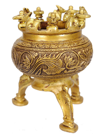 5" Incense Burner with Nandi, Shiva Linga and Peacock Legs in Brass