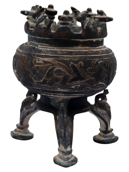 5" Incense Burner with Nandi, Shiva Linga and Peacock Legs in Brass