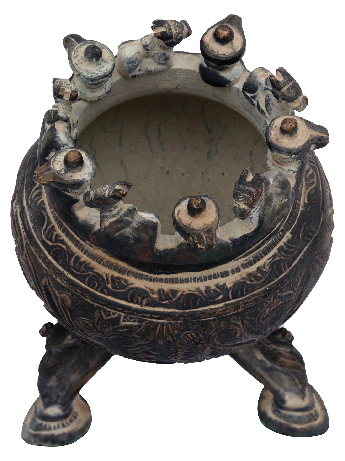 5" Incense Burner with Nandi, Shiva Linga and Peacock Legs in Brass