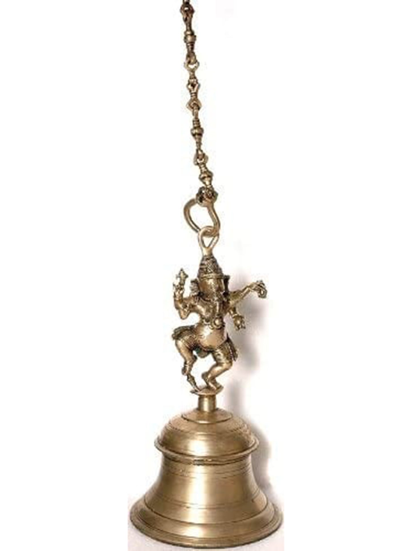 59" Large Size Auspicious Ganapati-Bell With Chain In Brass | Handmade Brass Bell For Temple