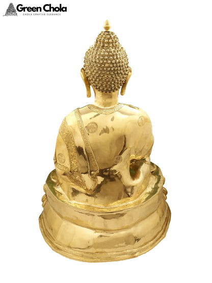 31-Inch Padmasana Buddha Idol in Bhumisparsha Mudra | Handmade Brass Statue