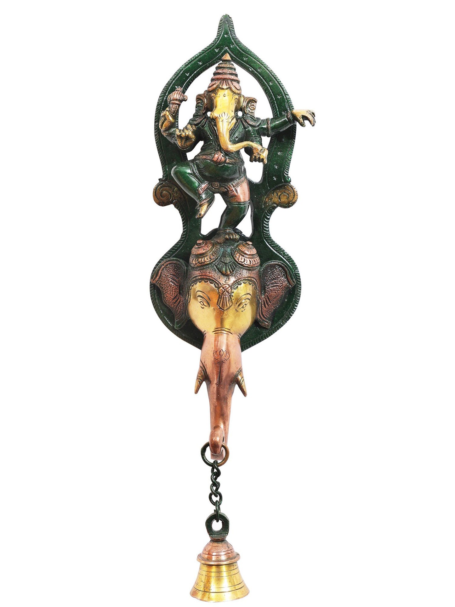 14" Dancing Ganesha Wall Hanging Bell In Brass | Handmade Wall Decor Brass Bell For Temple