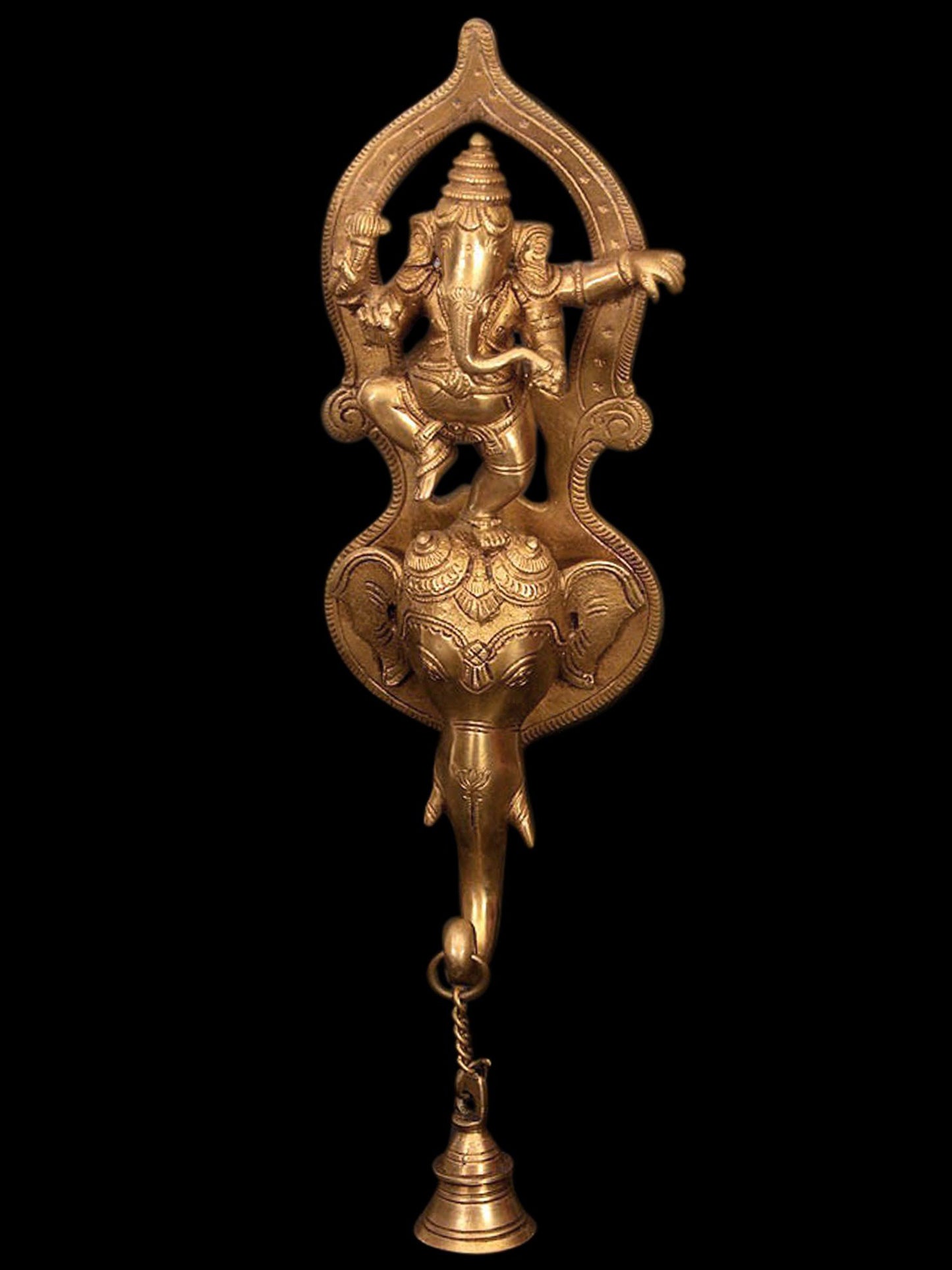 14" Dancing Ganesha Wall Hanging Bell In Brass | Handmade Wall Decor Brass Bell For Temple