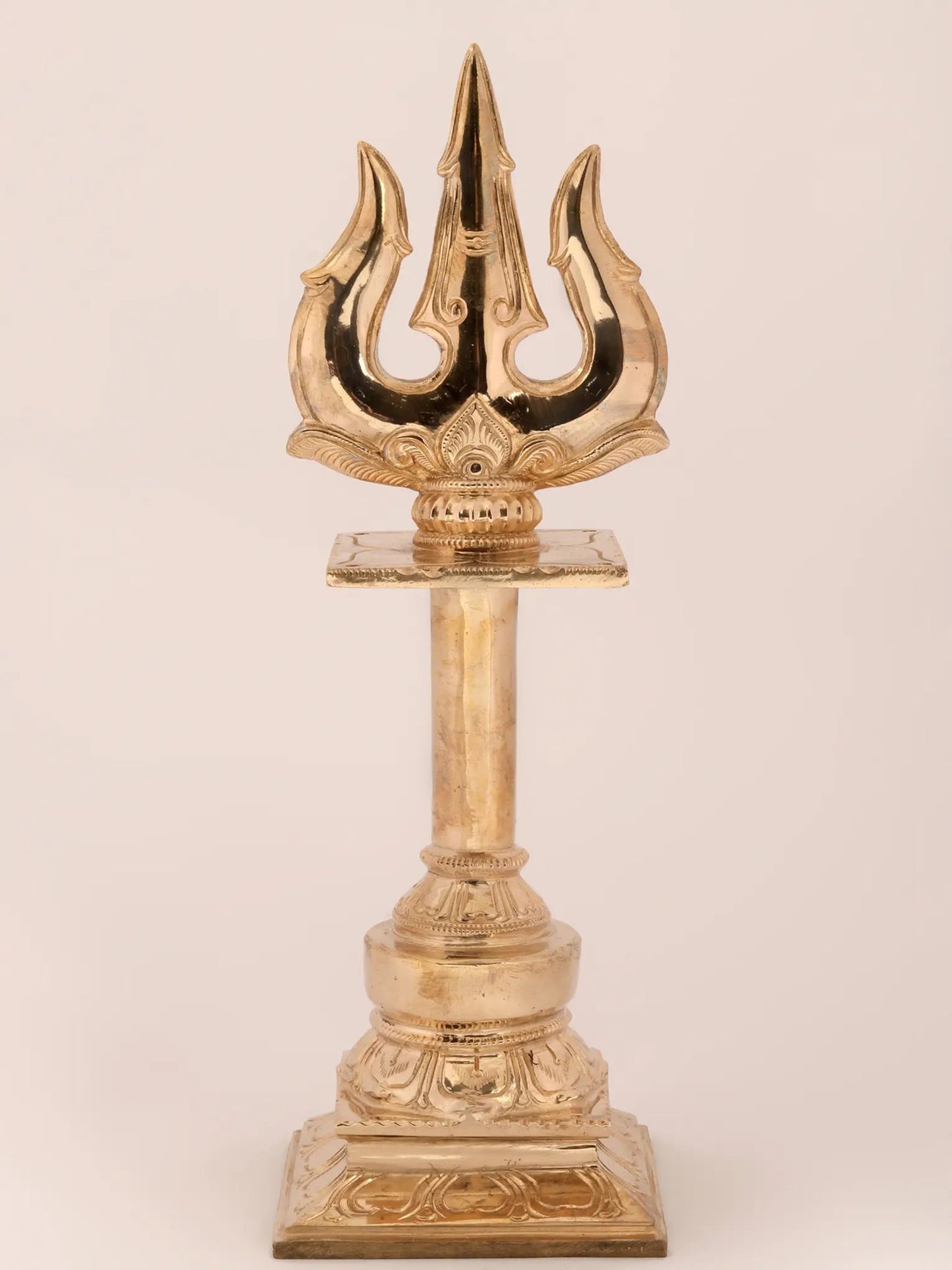 12'' Holy Trident Of Lord Shiva With Stand | Handmade Bronze Trident For Temple | Decorative Trishul