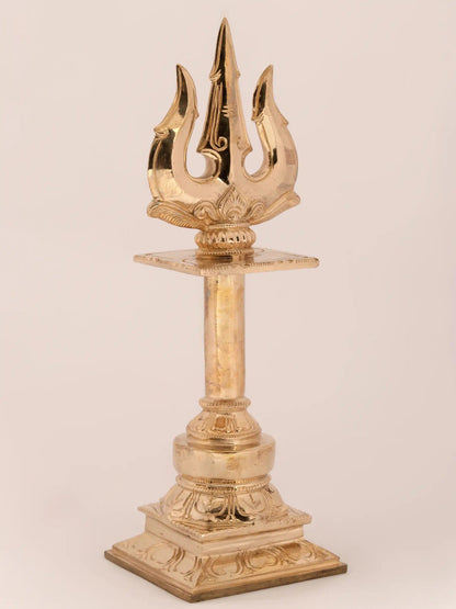 12'' Holy Trident Of Lord Shiva With Stand | Handmade Bronze Trident For Temple | Decorative Trishul