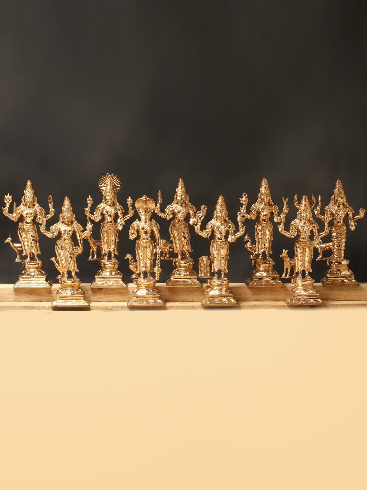 12" Navagraha With Vahana Set | Decorative Bronze Idol | Bronze Statue For Gifting