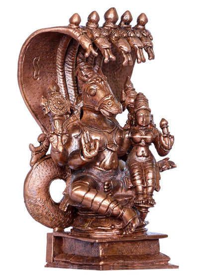 6" Hayagriva Bronze Statue With Devi Lakshmi Seated On Sheshnag Throne